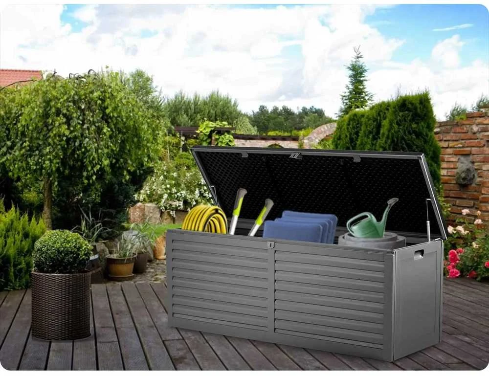 Plonos Sodo dėžė 143 x 57 x 53,5 cm 390 litrų juodos ir pilkos spalvos