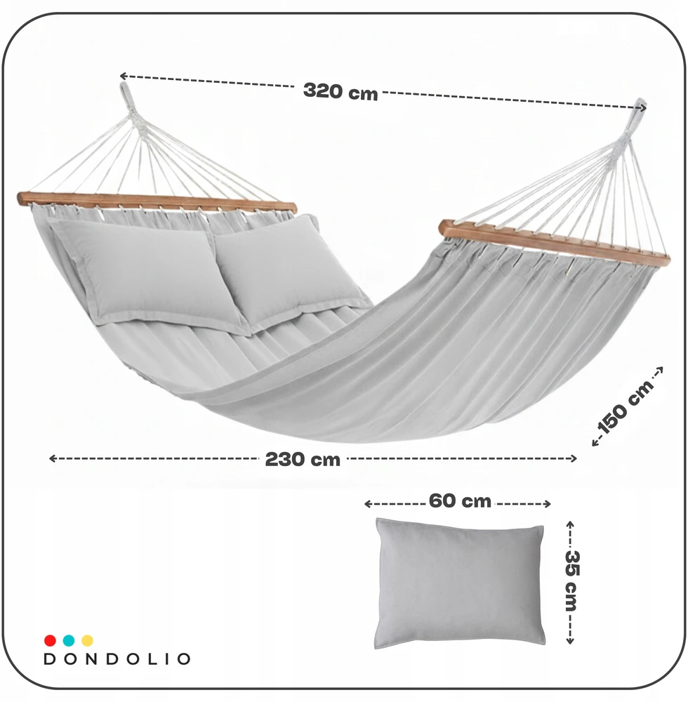 SODO HAMAKAS BOHO stiliaus Dvigubas XXL 180kg 2 x Patogi pagalvė DONDOLIO
