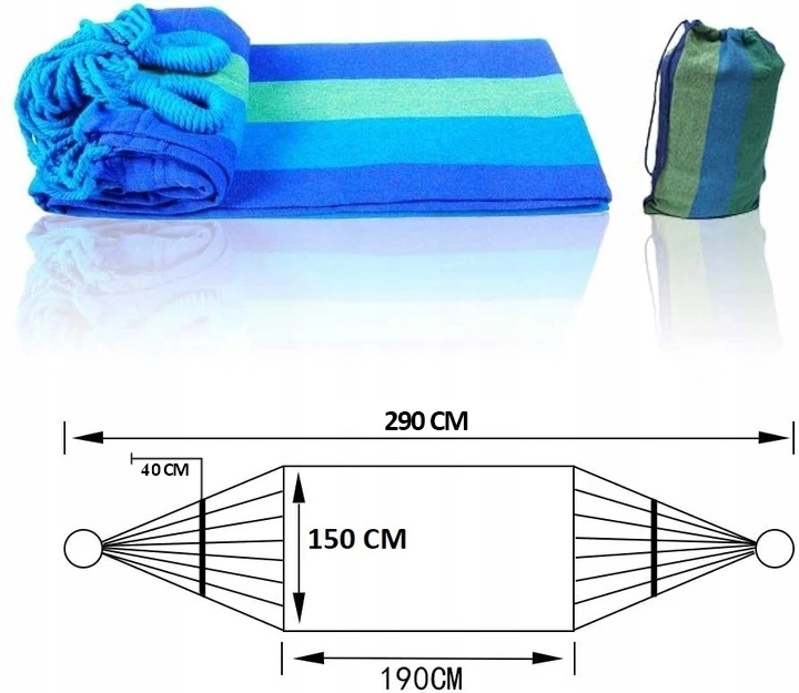 Sodo hamakas dvivietis xxl didžiausias 290x150 krepšys + pagalvėlė 60 cm galvos juosta