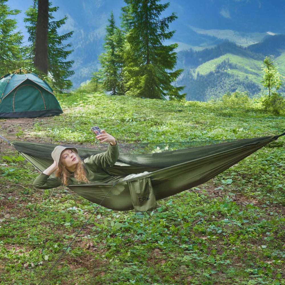 SODO HAMAKAS SU TINKLELIS NUO UODŲ, TURISTAS, KEMPINGAS, ULTRAŠVIESUS 270X140CM