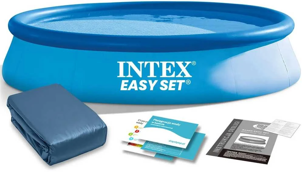 Intex Apvalus antžeminis baseinas, 366 x 76 cm, su uždangalu, šeimos naudojimui, lengvas surinkimas, patvari PVC konstrukcija, vasaros sodo baseinas