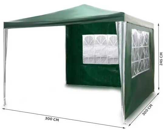Sodo paviljonas + 2 sienos 3 x 3 m žalios spalvos Plonos