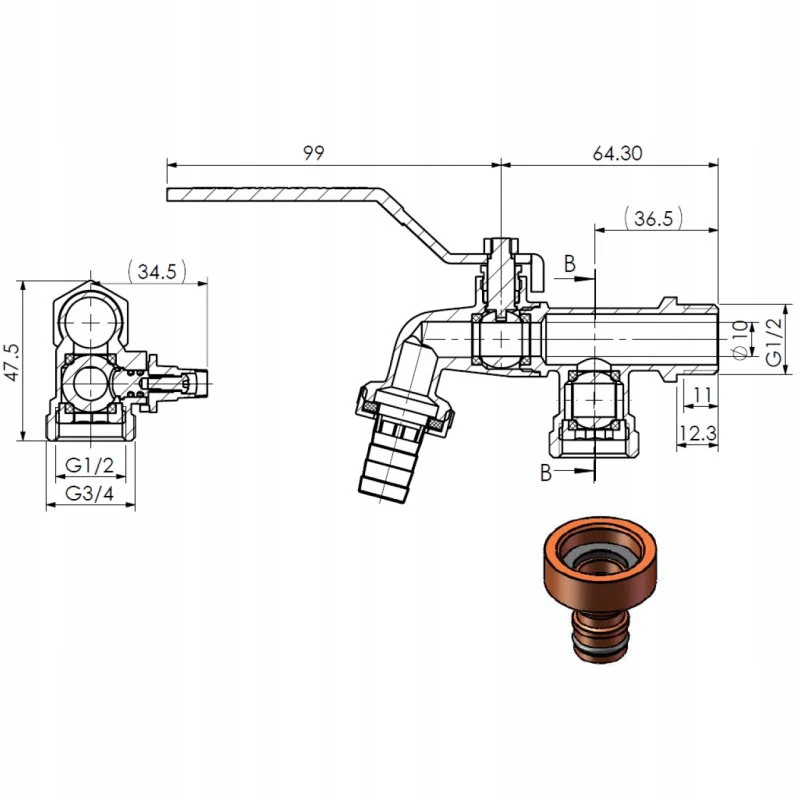 Ventilis sodo ARCO trumpa rankena 00472