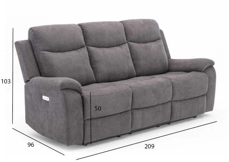 Home4You Sofa Milo 3-vietų reglaineris, pilkas
