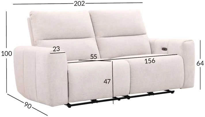 Home4You Sofa su reglaineriu MATIAS Trivietė Šviesiai smėlio