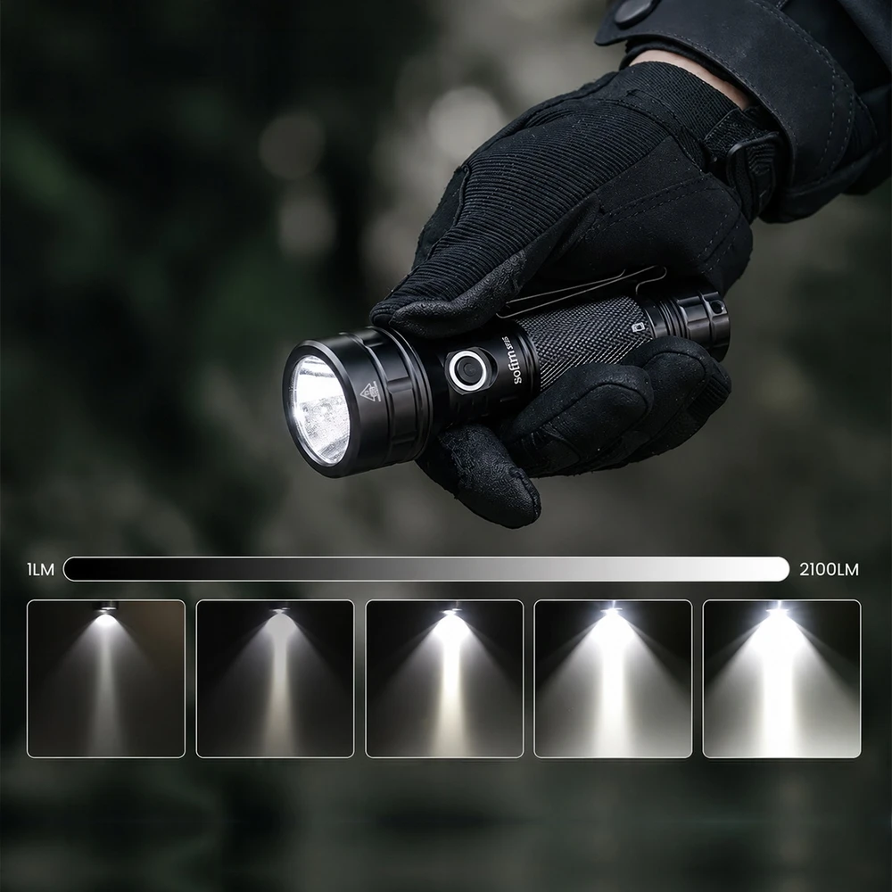 Sofirn IF22A LED žibintuvėlis, 2100 lm, 629 m nuotolis, USB-C, IPX8, 21700, SFT40 LED diodas