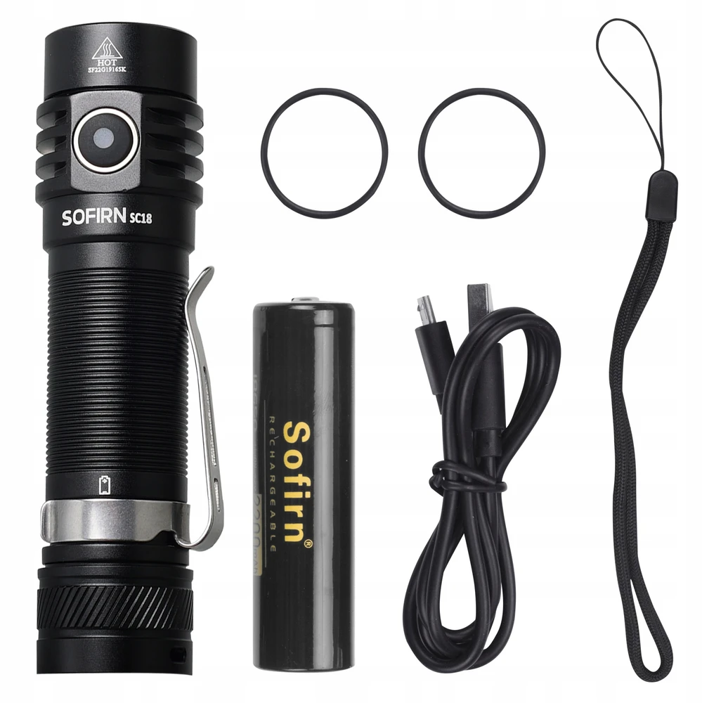 Sofirn SC18 įkraunamas žibintuvėlis 1800 lm profesionalus USB-C rankinis stiprus
