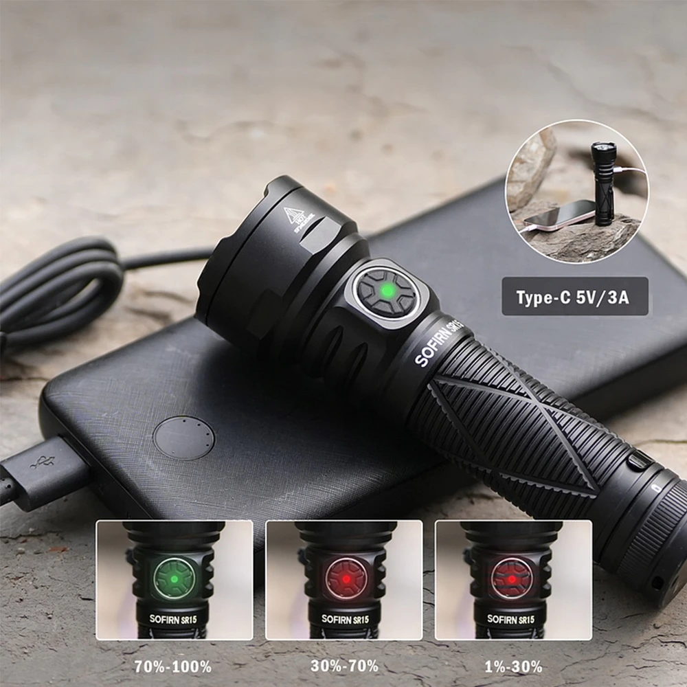 Sofirn SR15 4500 lm USB-C įkraunamas LED žibintuvėlis
