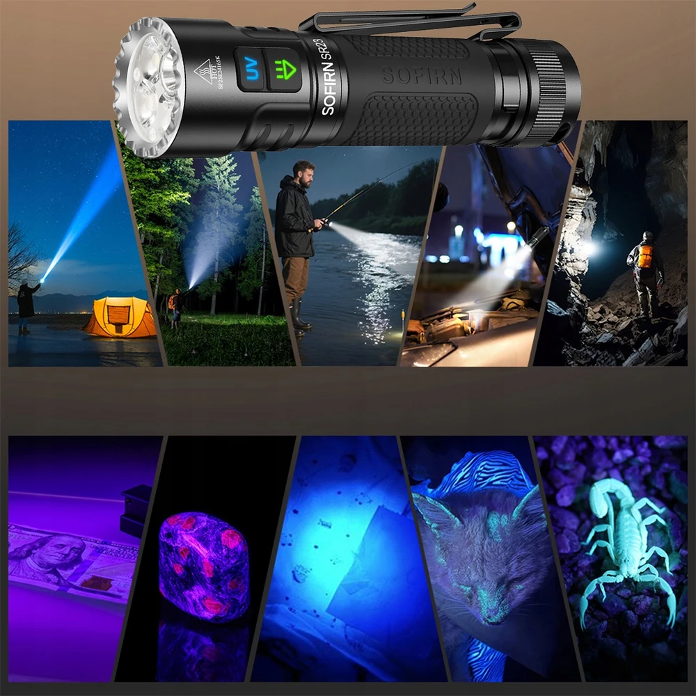 Sofirn SR23 LED žibintuvėlis 3300 lm su UV 365 nm, USB-C, IP68