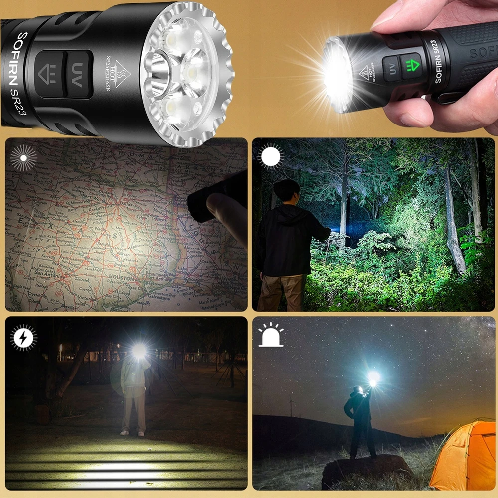 Sofirn SR23 LED žibintuvėlis 3300 lm su UV 365 nm, USB-C, IP68