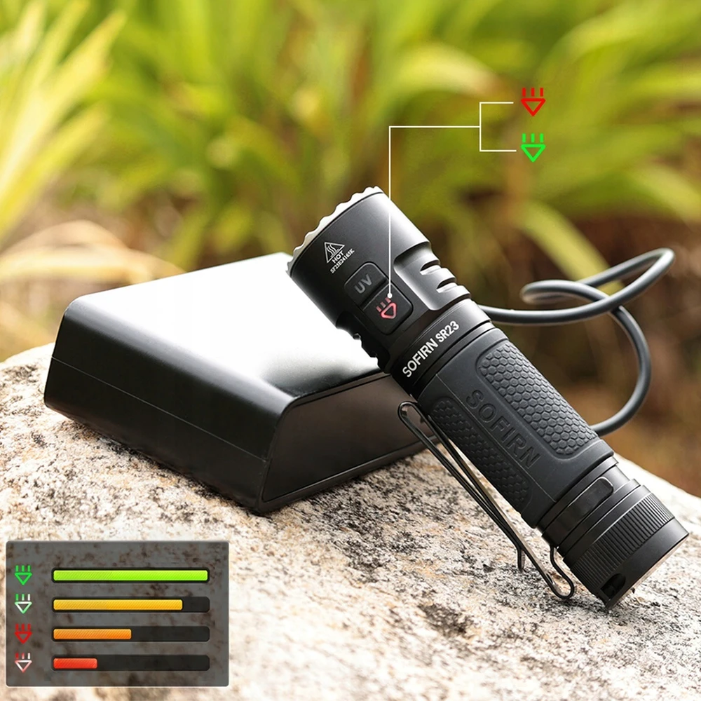 Sofirn SR23 LED žibintuvėlis 3300 lm su UV 365 nm, USB-C, IP68