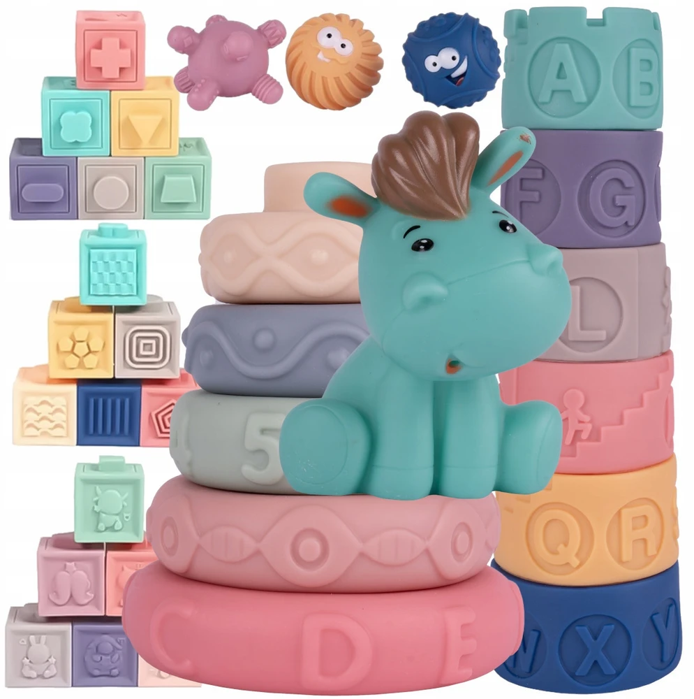 Stator SOFT CREATIVE Blocks sensoriniai DANTYS BURGES PIRAMIDĖ 27 Vnt.