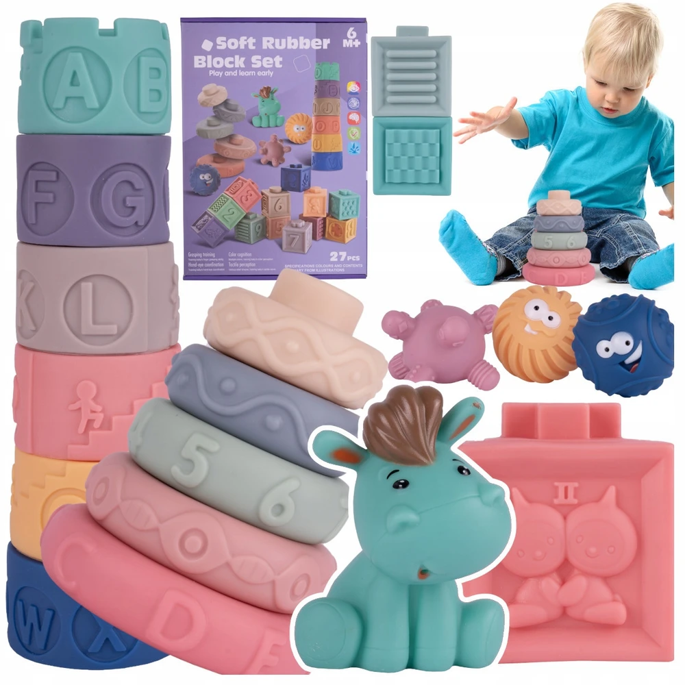Stator SOFT CREATIVE Blocks sensoriniai DANTYS BURGES PIRAMIDĖ 27 Vnt.