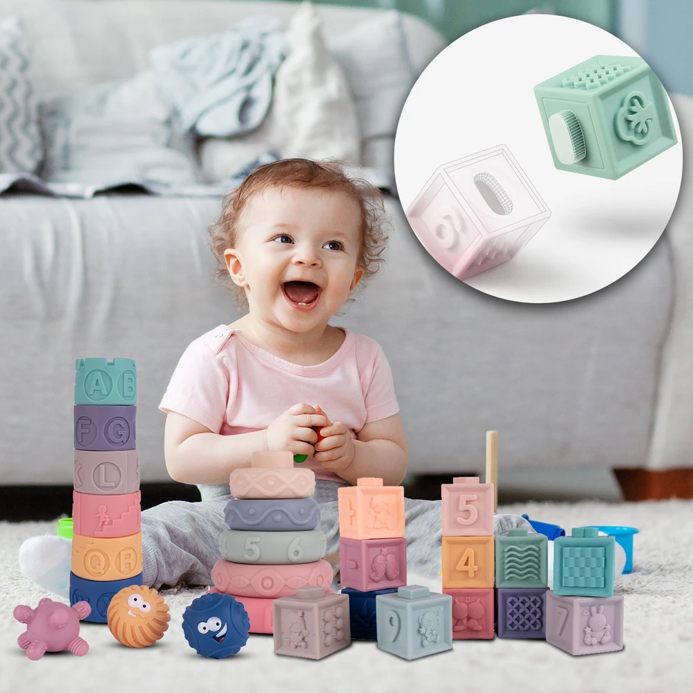 Stator SOFT CREATIVE Blocks sensoriniai DANTYS BURGES PIRAMIDĖ 27 Vnt.