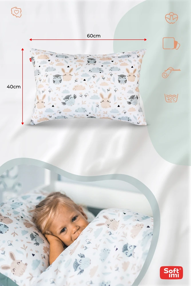 Softimi VAIKŲ MEDVILNINĖ PAGALVĖS UŽVALGALAS 40X60 CM, VARŽIAMAS, MEDVILNĖ 100%