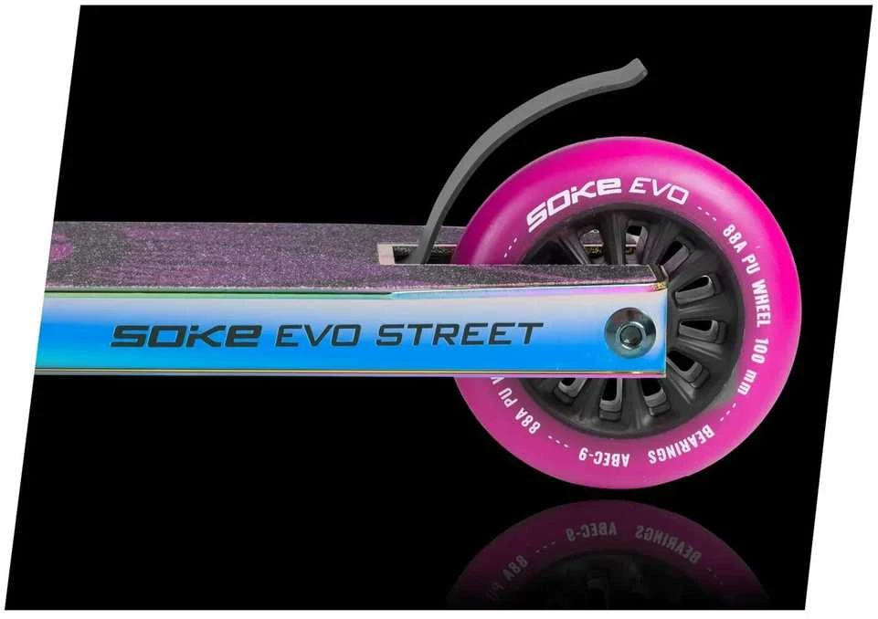 SOKE EVO gatvės juodas neochrominis triukų paspirtukas