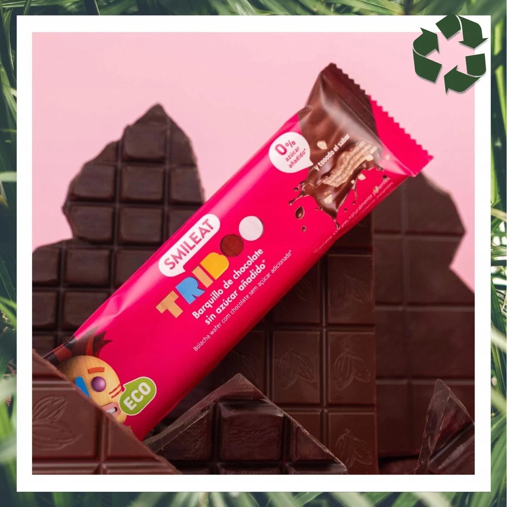 Šokoladinis kakavinis vaflių batonėlis be cukraus 40 g Smileat Triboo BIO Eco