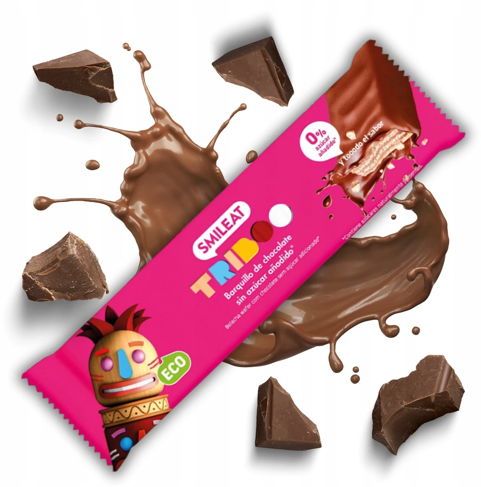 Šokoladinis kakavinis vaflių batonėlis be cukraus 40 g Smileat Triboo BIO Eco