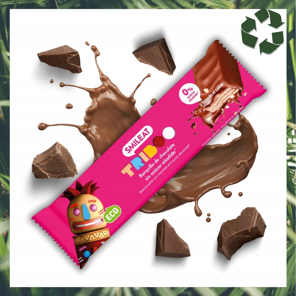 Šokoladinis kakavinis vaflių batonėlis be cukraus 40 g Smileat Triboo BIO Eco