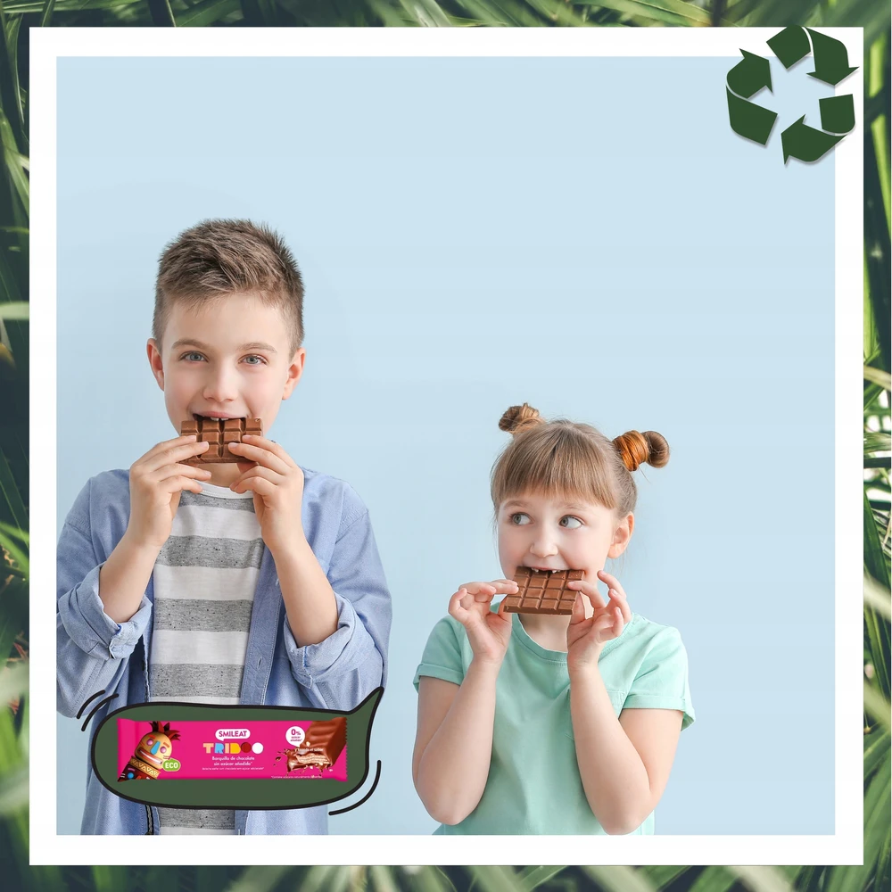 Šokoladinis kakavinis vaflių batonėlis be cukraus 40 g Smileat Triboo BIO Eco