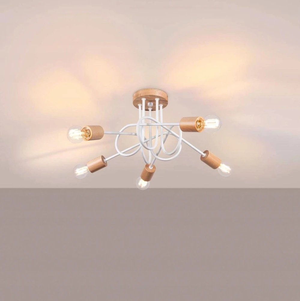 Sollux Lighting ŻYRANDOL LAMPA SUFITOWA LUMINOS, DREWNO, METAL, 5XE27, BALTA, LOFT, SALON