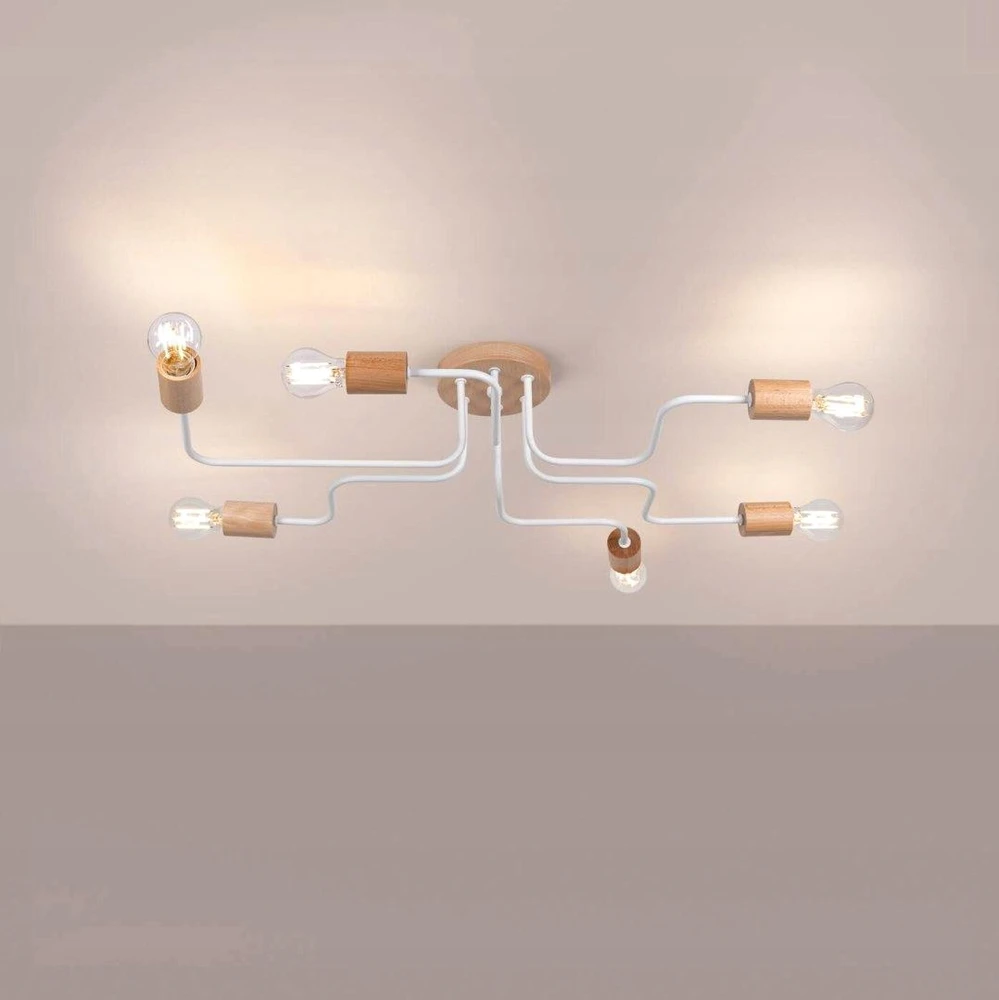 Sollux Lighting ŻYRANDOL LOFT AETHEL, LAMPA SUFITOWA, DREWNIANY, Baltas, 6XE27, SALON