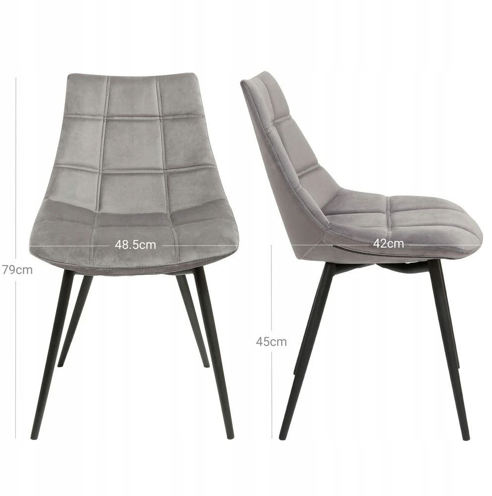 Songmics 2x Valgomojo kėdės, pilkos, aksominės, Chesterfield stilius