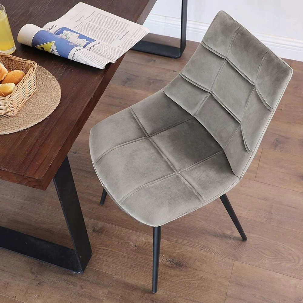 Songmics 2x Valgomojo kėdės, pilkos, aksominės, Chesterfield stilius
