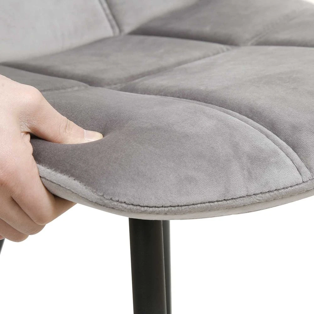 Songmics 2x Valgomojo kėdės, pilkos, aksominės, Chesterfield stilius