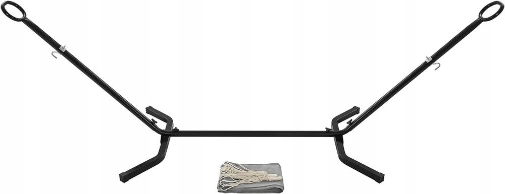 Songmics hamakas su strypu, juodu rėmu ir pilku hamaku 240 kg 295 x 150