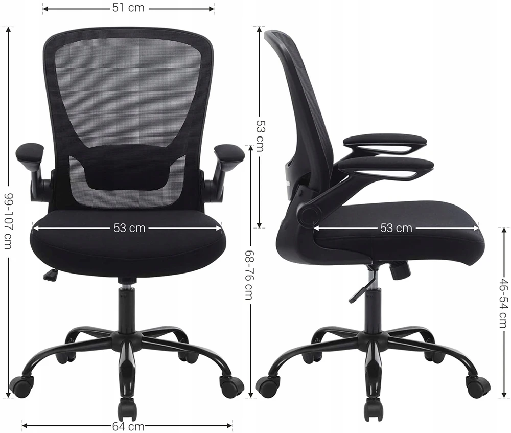 Songmics Kėdė BIUROWE SUKAMASIS FOTEL DO BIURKA ERGONOMICZNE SIATKA Juoda 120KG