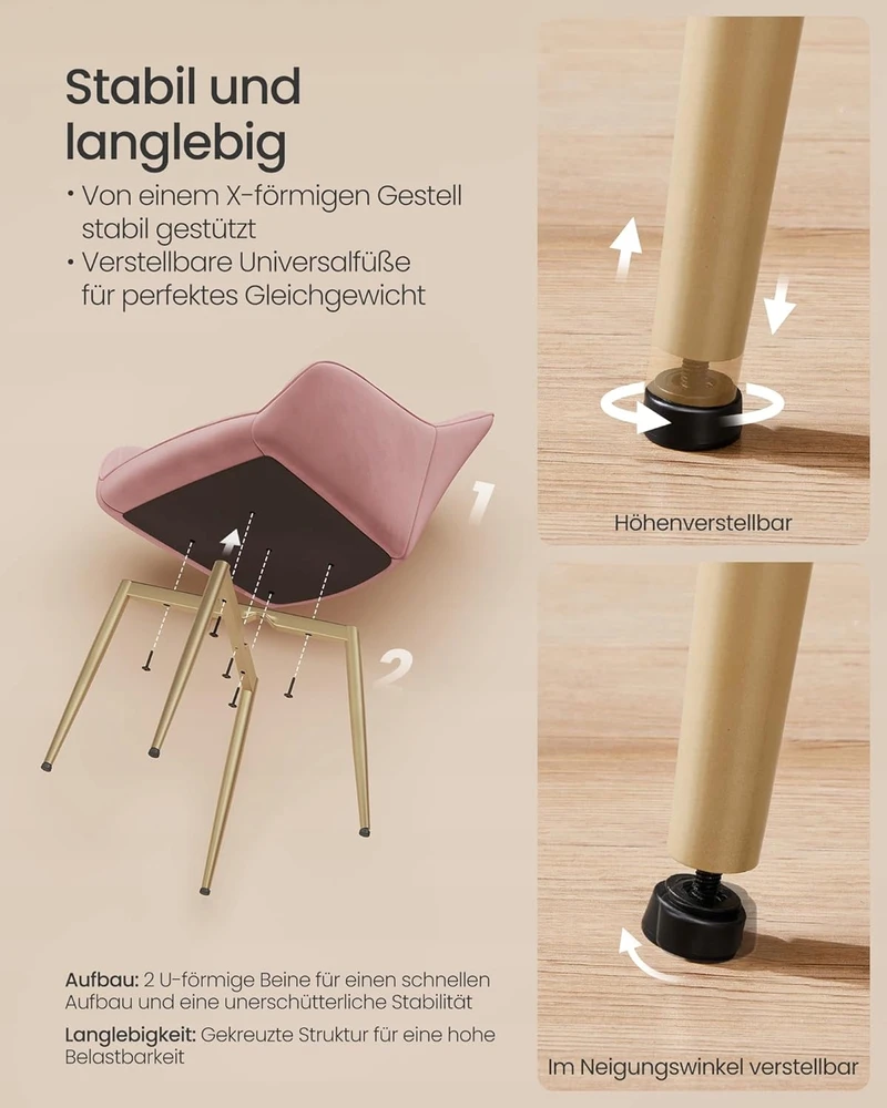 Songmics Minkšta kėdė su atlošu Patogus Glamour audinys rožinė 1 vnt.