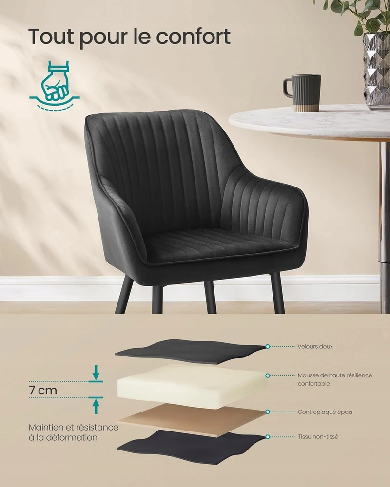 Songmics Minkštas Velvet Bucket Chair Juodas Loft Velvet