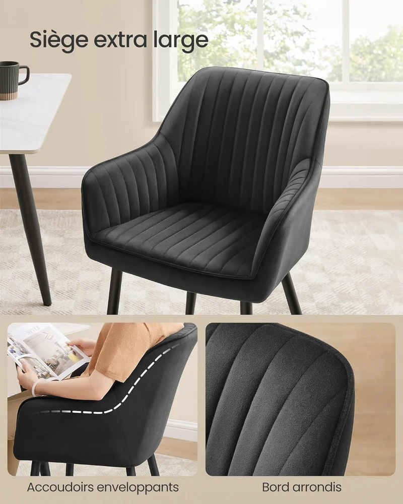 Songmics Minkštas Velvet Bucket Chair Juodas Loft Velvet
