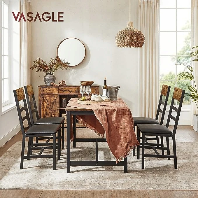 Songmics VALGOMO KĖDŽIŲ RINKINYS IŠ 2 KAIMIŠKŲ RUDŲ JUODŲ 43 x 43 x 95,5 cm