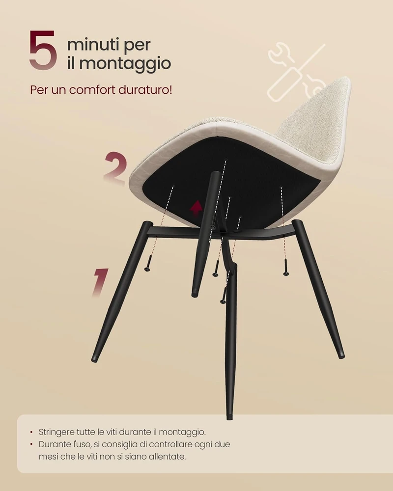 Songmics Valgomojo kėdė 2 dalių, metalinis rėmas, reguliuojamos kojos, šenilinis audinys