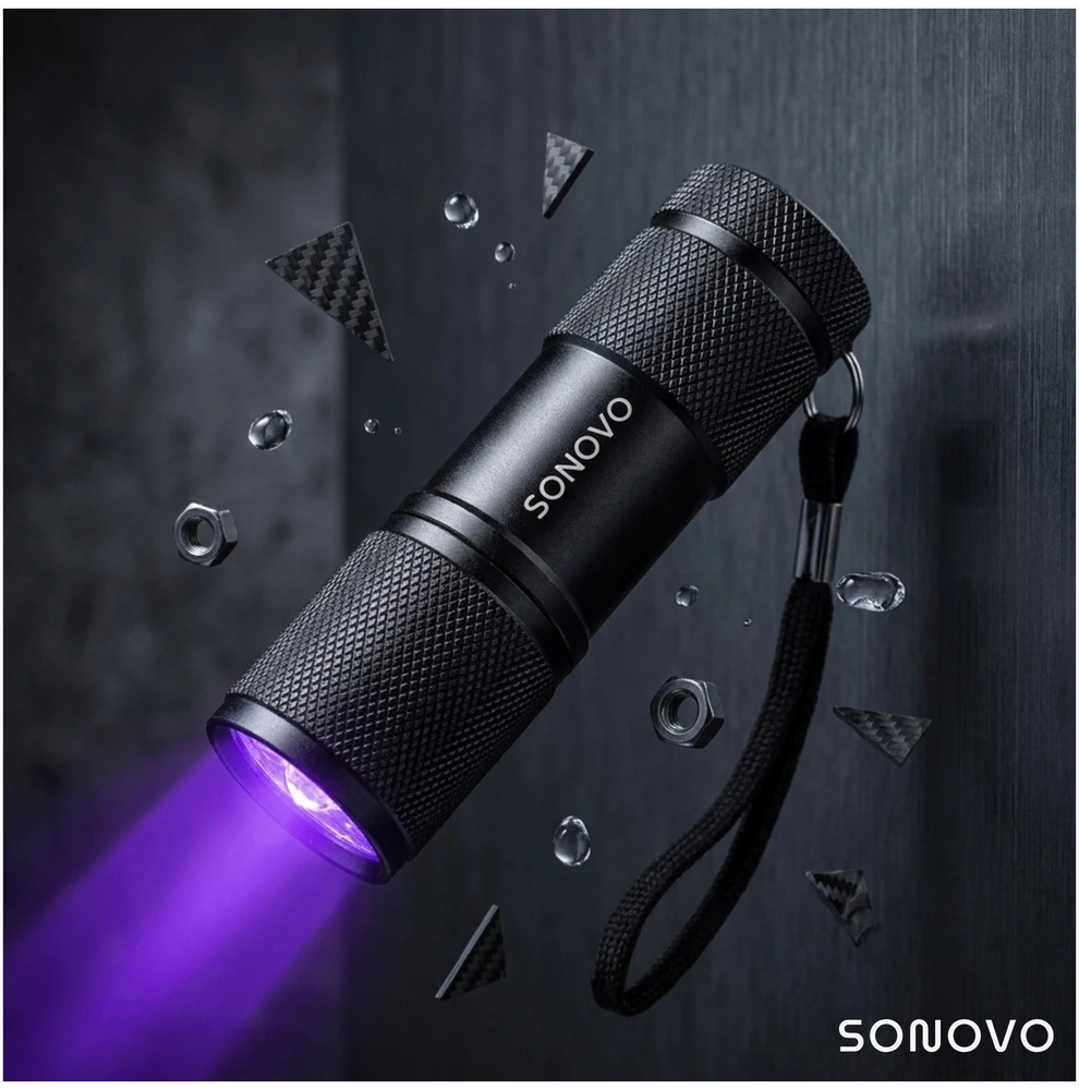 Sonovo Galingas UV žibintuvėlis 12 LED 395nm gintaro mineralams + 3x AAA baterijos