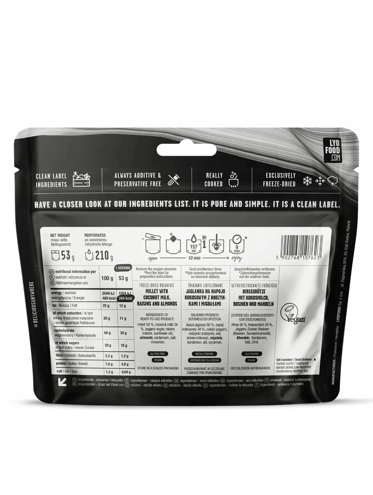 Soros su kokosų gėrimu LyoFood Millet Payasam 53 g / 210 g