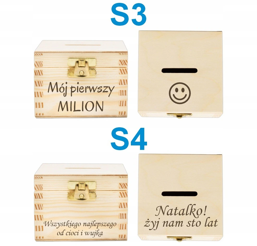 Sovenir Drewniana Skarbonka Grawer Prezent Chrzest Roczek