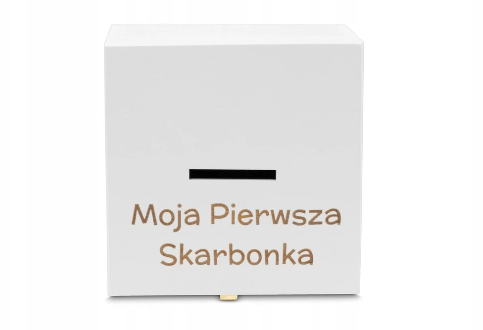 Sovenir Drewniana skarbonka su Grawerem dla dziecka na Chrzest Roczek Urodzinki