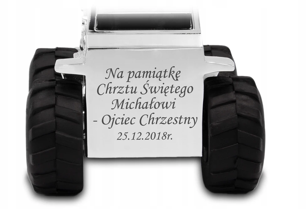 Sovenir Skarbonka Koparka su GRAWEREM na Chrzest Roczek