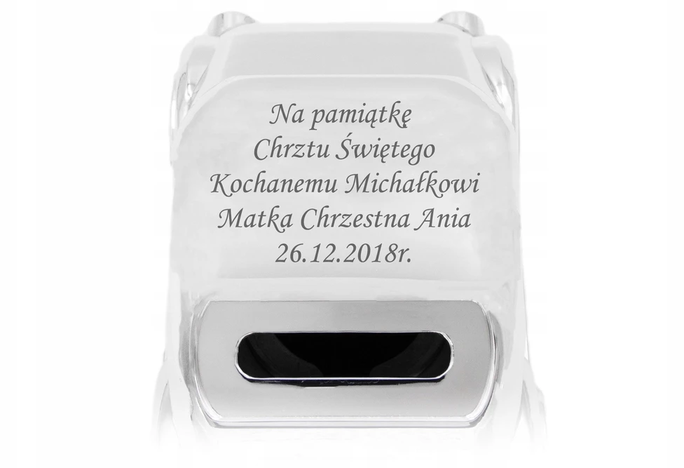 Sovenir Skarbonka Samochód Auto su GRAWEREM Chrzest Roczek