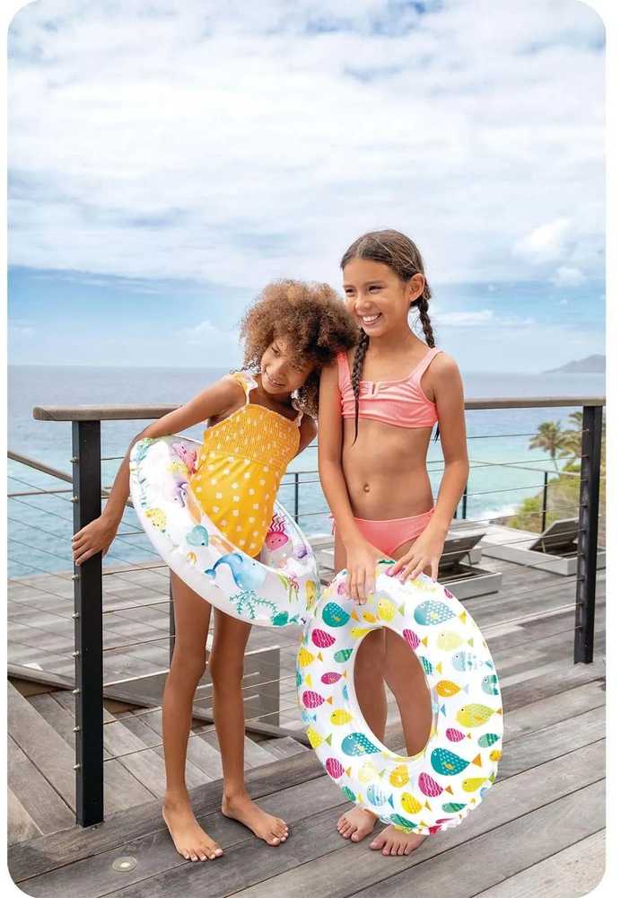 Spalvingas žuvų plaukimo žiedas 61 cm INTEX 59241