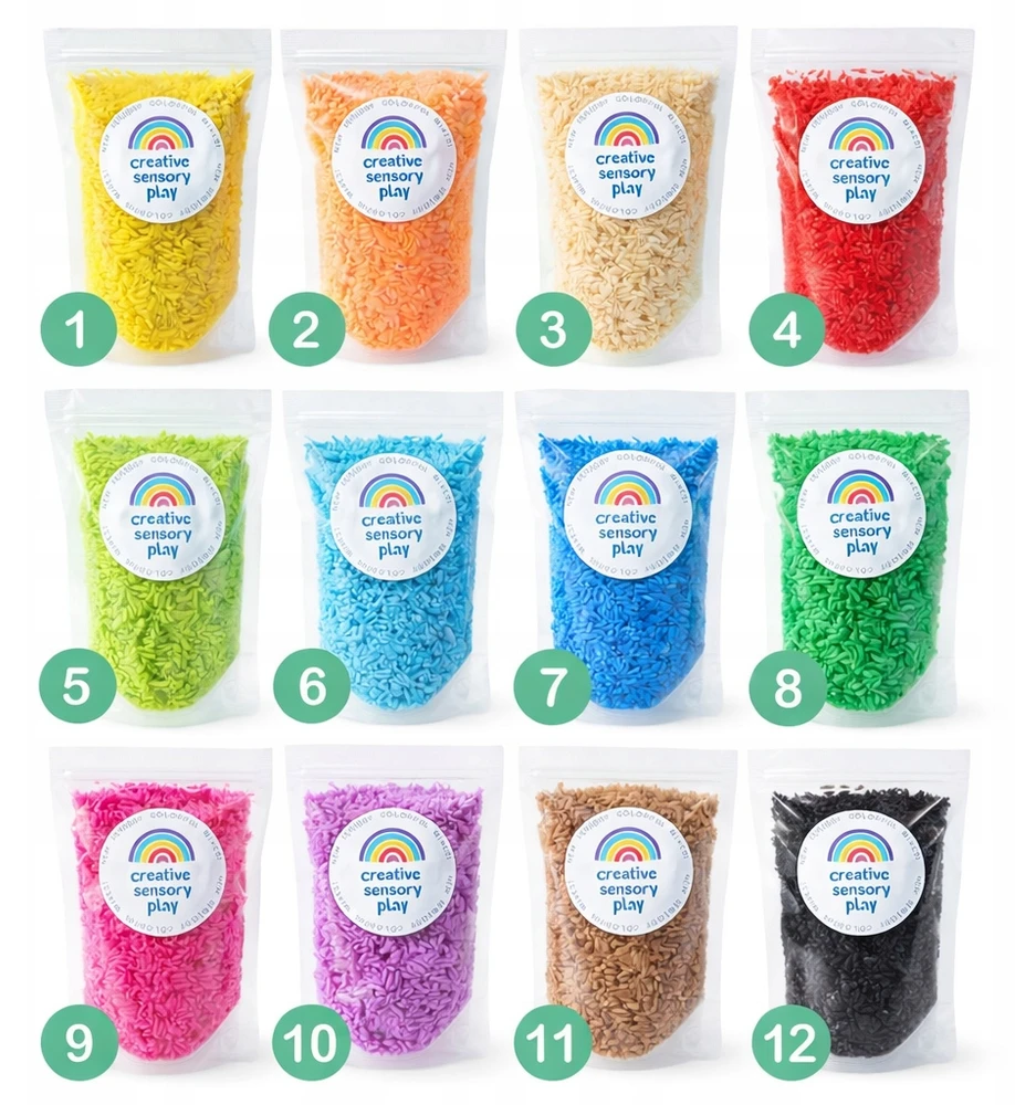 Spalvingi sensoriniai ryžiai SCENTED Sensory Play MONTESSORI pilstymui