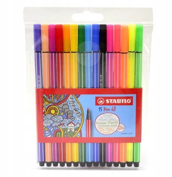 Spalvinimo markeriai - STABILO - Pen 68 - 15 vienetų rinkinys - įvairios spalvos - 1,0 mm antgalis