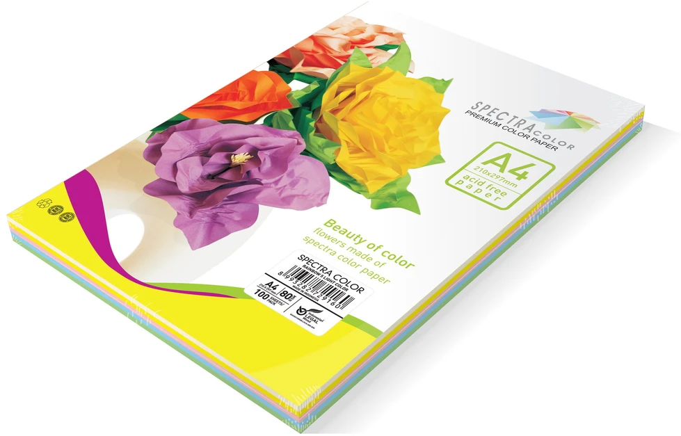 Popierius, spalvotas SMLT, A4, 80 g, dvipusis, klijuotas, 8 lapai