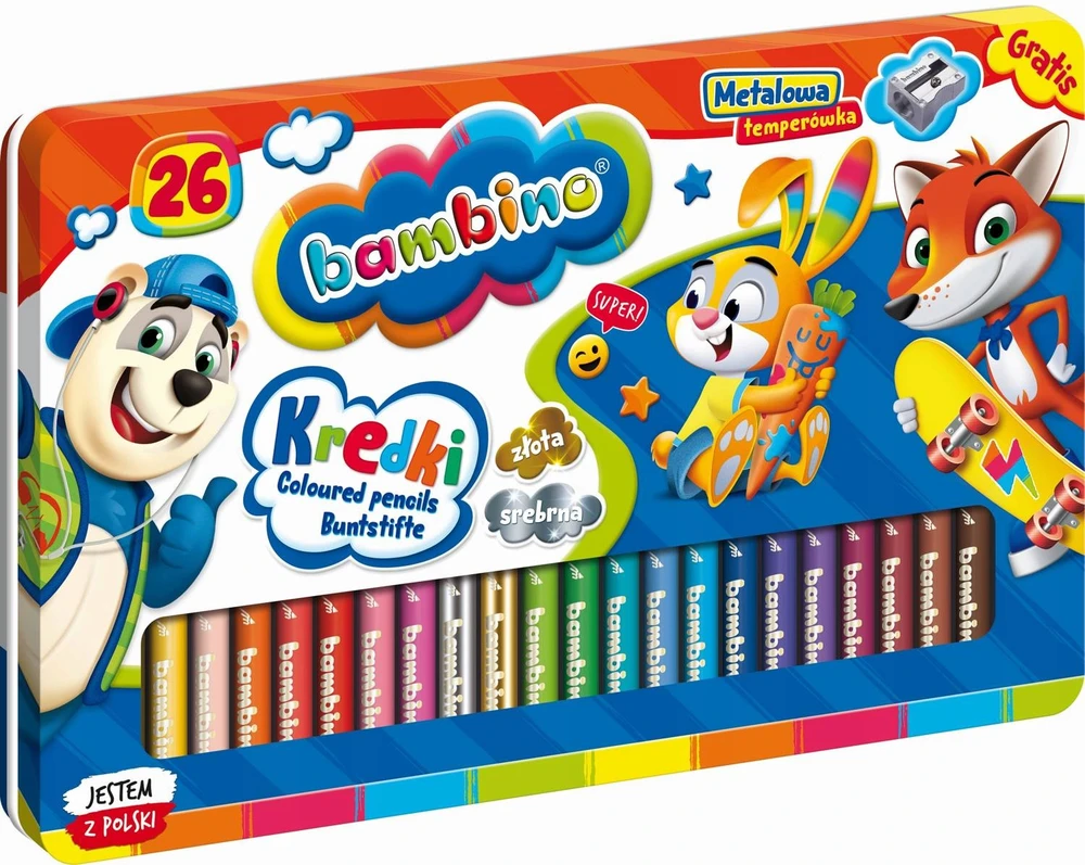BAMBINO kreidelės medinis rėmelis metalinė dėžutė