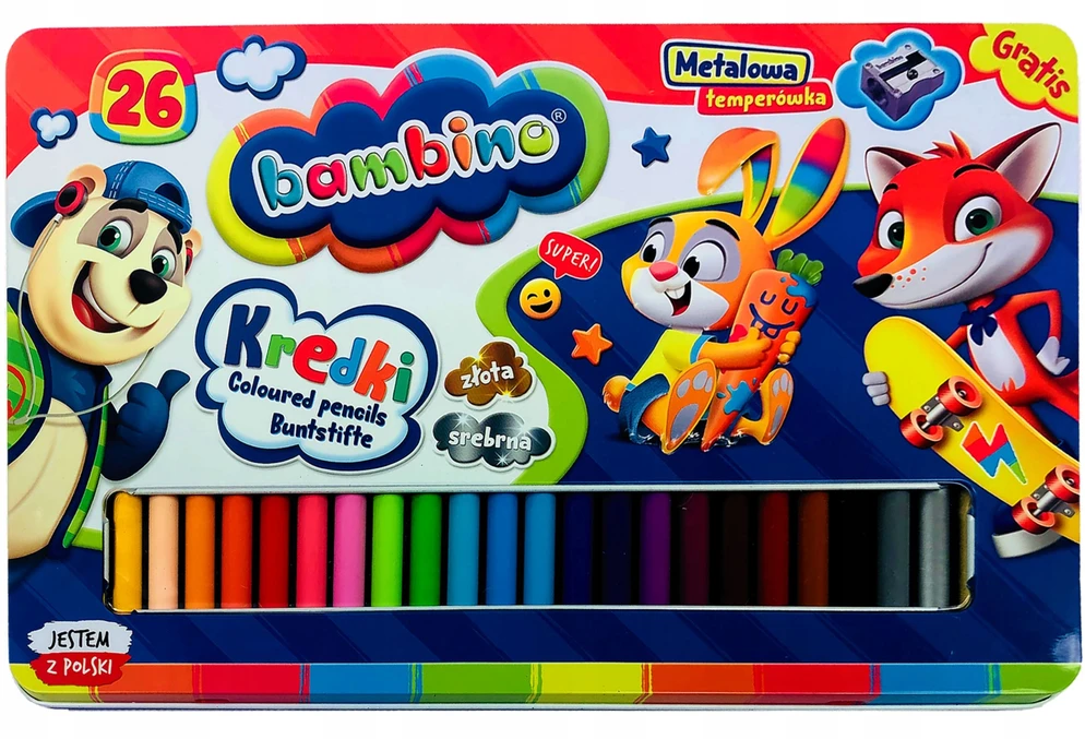 BAMBINO kreidelės medinis rėmelis metalinė dėžutė