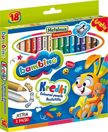 Spalvoti pieštukai Bambino su drožtuku, 18 vnt