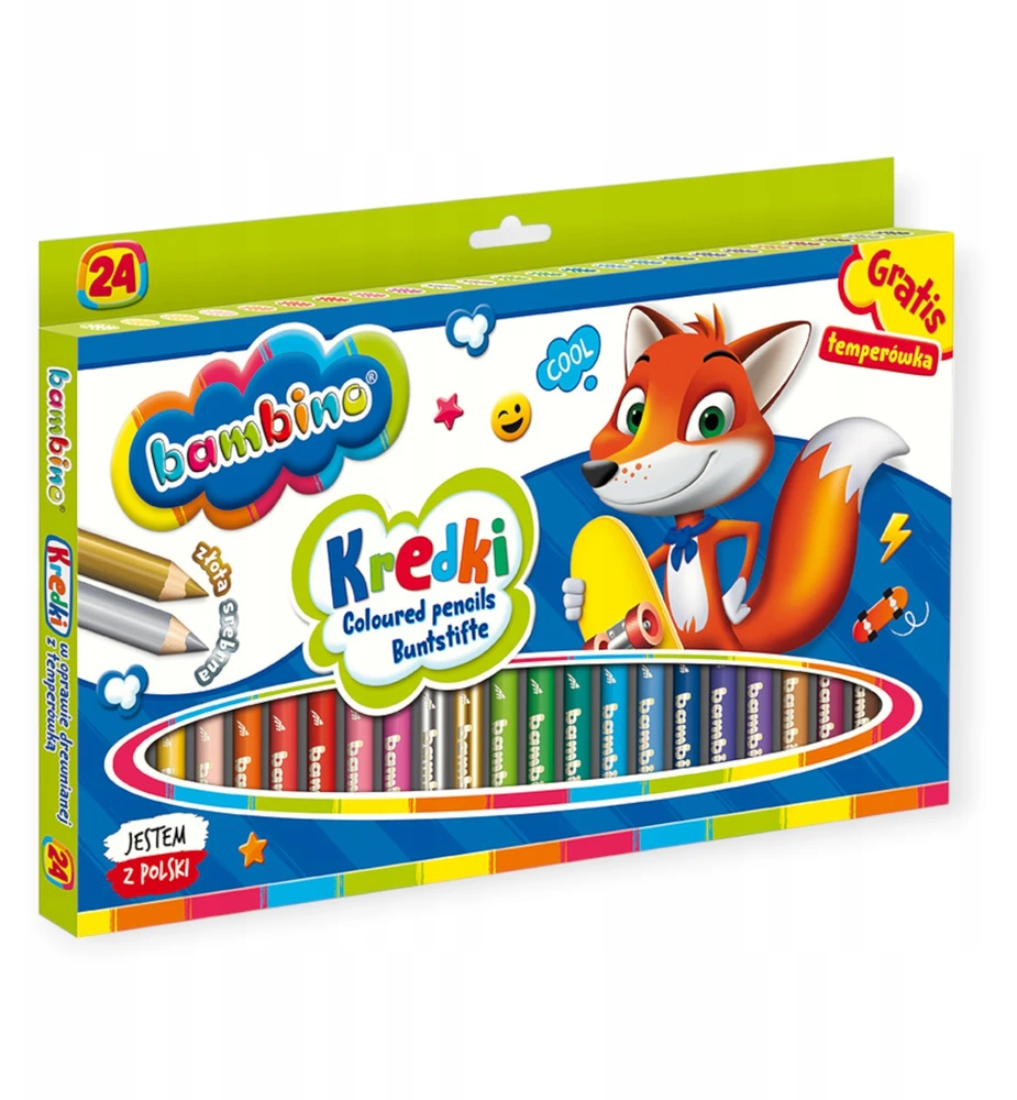 Lean School BAMBINO Pieštukai mediniame rėmelyje 24 spalvos + galąstuvas